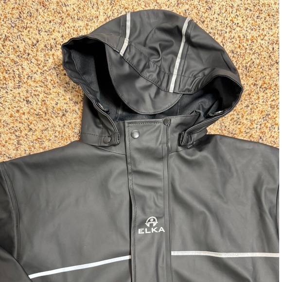 ELKA Kids Rain Suit Set Jacket Pants Black Reflective Size 116 6Y Waterproof - Picture 4 of 16